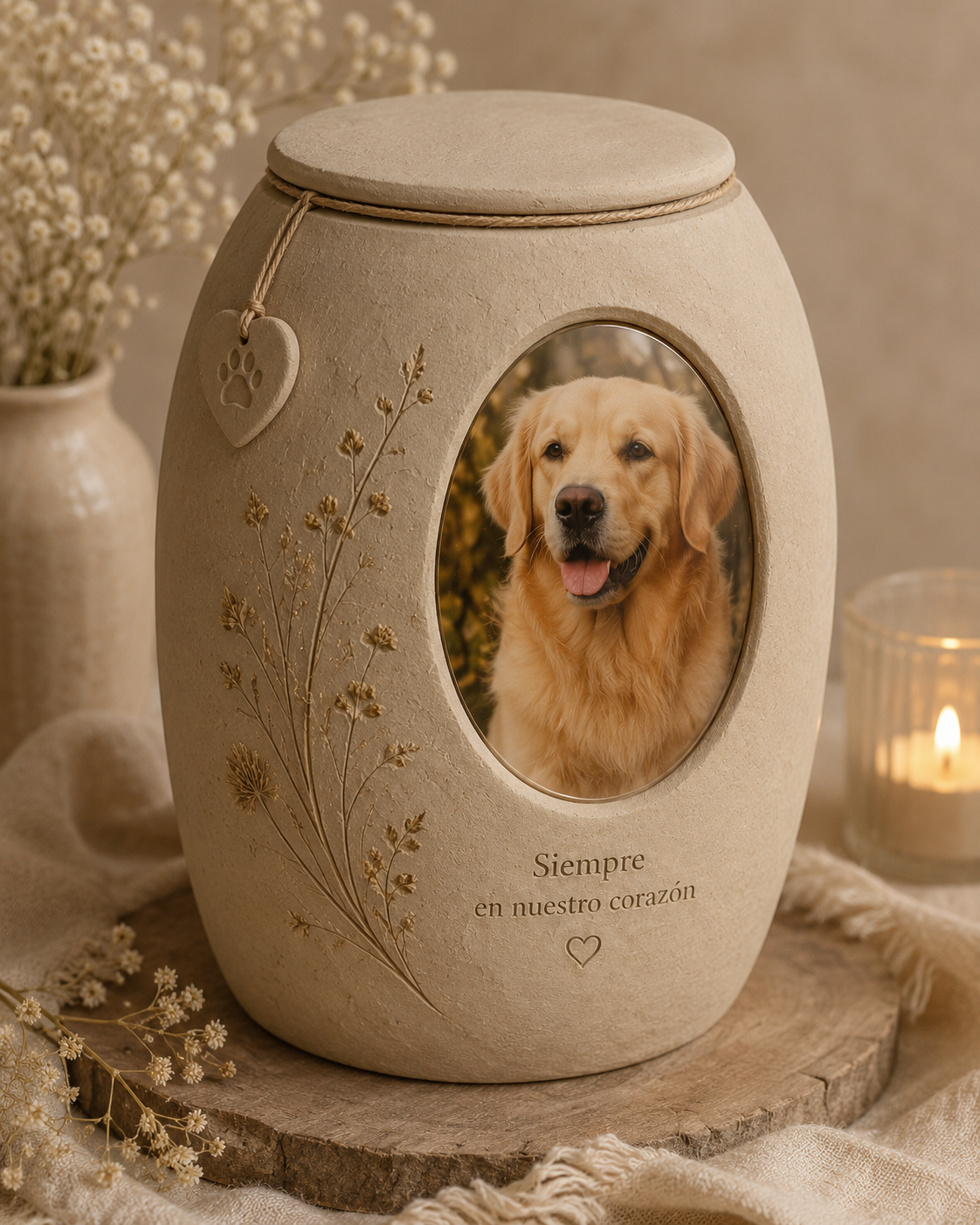 Urna memorial artesanal para mascota