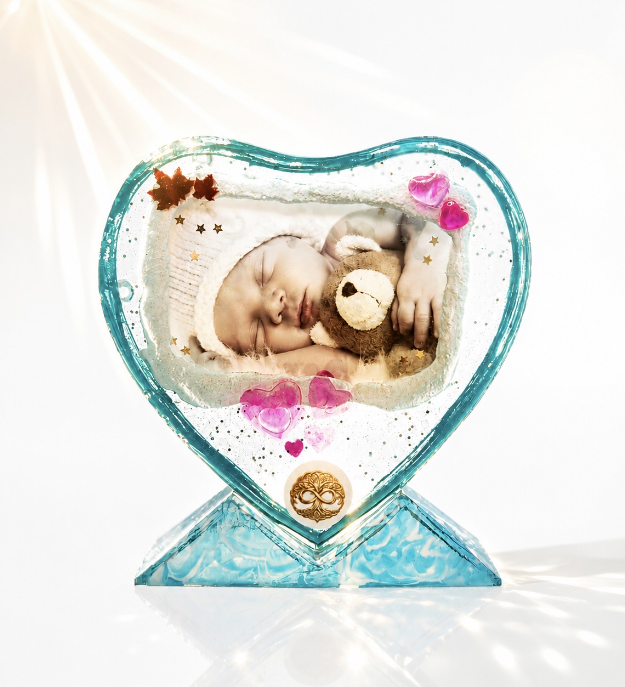 Corazón de resina personalizado con la fotografía de un bebé